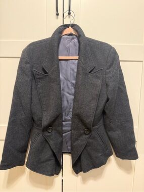 Gray Wool-Blend Tailored Peplum Jacket